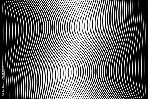 Wavy Lines Halftone Pattern. Abstract Textured Black and White Background.