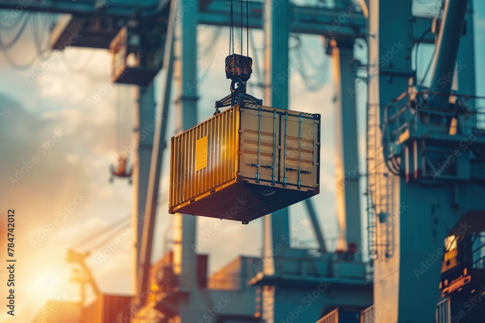 Industrial crane loading and unloading logistics containers in sea port ...