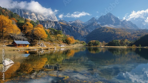 Majestic Mountain Lake Surrounded by Peaks
