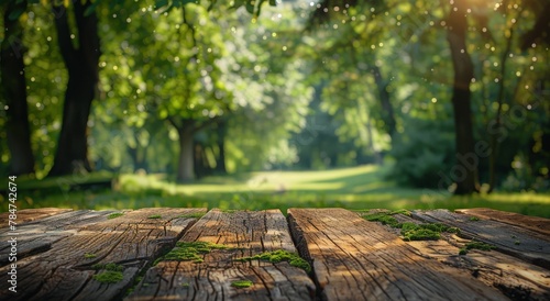 Sunlight Filtering Through Trees Onto Wooden Table