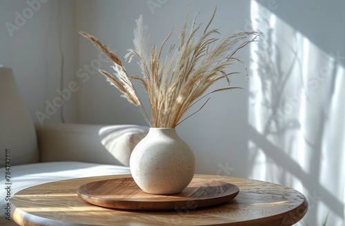 White Vase on Wooden Table
