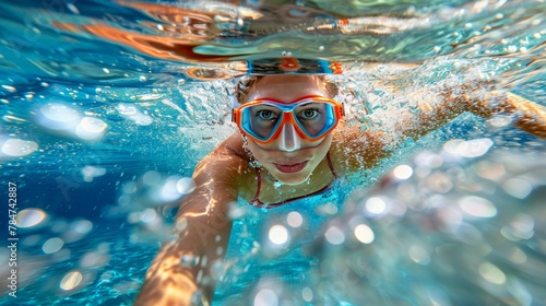 woman swimming freestyle in pool