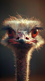 portrait head shot of ostrich on blurred background