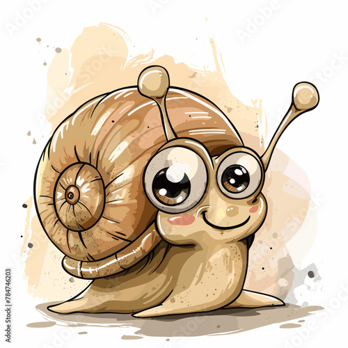 Cute cartoon snail. Vector illustration of a snail with glasses.