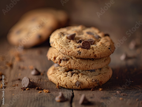Close up cookie on wooden table 