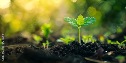 New sprout growing from the soil, representing new life and growth in spring