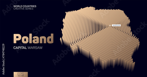 Isometric map of Poland with golden hexagon lines