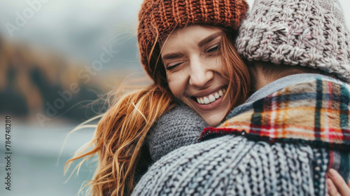 A couple of individuals hugging each other tightly, showing affection and closeness in a warm embrace