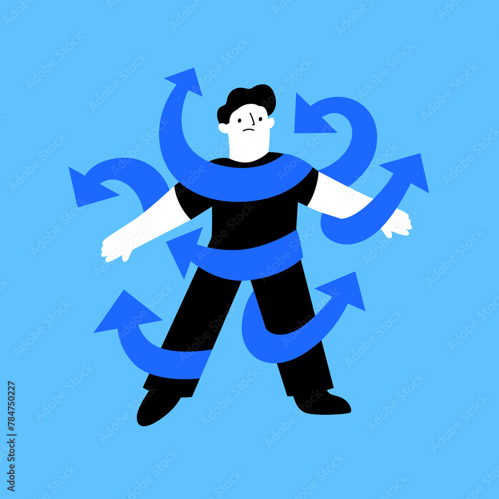 ADHD vector concept with male head in plenty of arrows in doubt. People suffering from ADHD isolated on white. Characters overcoming problems with various tasks, problems and arrows.
ADHD vector concept with male head in plenty of arrows in doubt. People suffering from ADHD isolated on white. Characters overcoming problems with various tasks, problems and arrows.