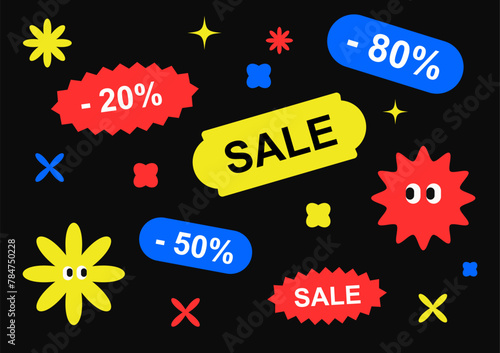 Trendy Promotion Stickers Set. Cool New Arrival, Lool, Collection Badges Vector Design.