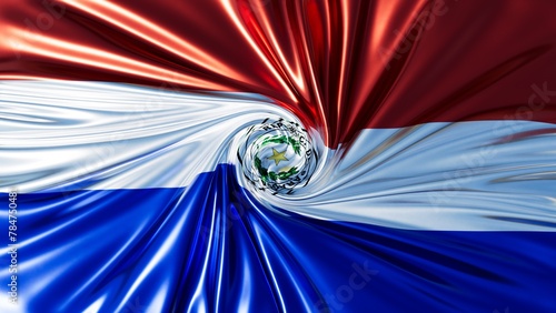 Swirling Glory of the Paraguayan Flag with Coat of Arms Centerpiece