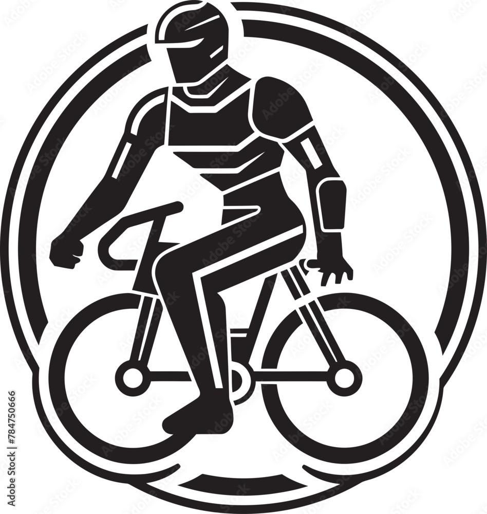 Naklejka premium MetalMotion Bicycle Vector Design RoboSpin Robot Riding Emblem