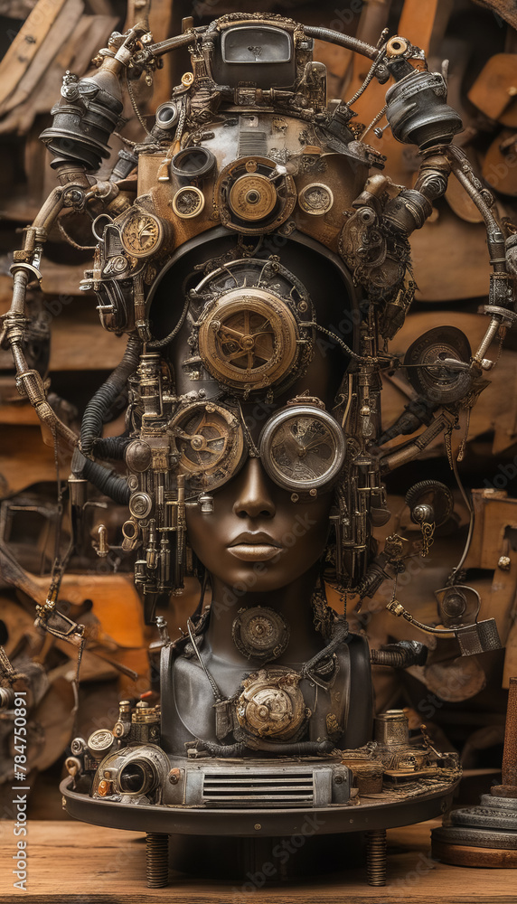 Cyborg woman with mechanical hat Cyborg woman with mechanical hat