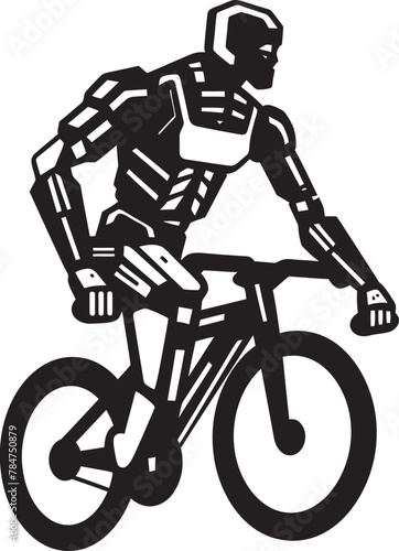 Cyborg Cycle Robot Riding Emblem Mechanical Pedals Vector Bicycle Icon photo