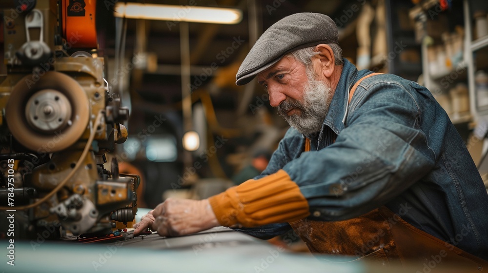 a man working on a machine in a factory a man working on a machine in a factory