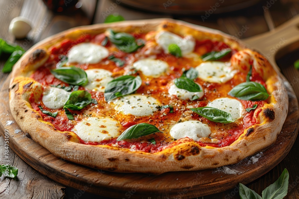 Italian pizza with mozzarella and basil