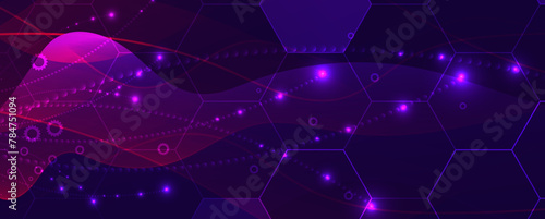 Quantum processing. Deep learning artificial intelligence. Future new technology  for business or science presentation. Vector background