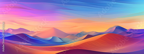 Abstract vivid colors landscape of desert mountains, dunes and sand. Colorful bright colors. Illustration-AI generqated image 