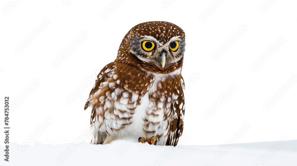 Fototapeta premium Northern Pygmy Owl standing on white background 