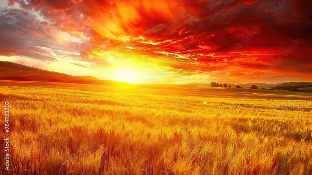 Golden Sunset over Serene Rural Landscape