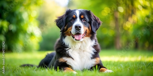 Dog Bernese mountain dog, on a green lawn. minimalism AI generated