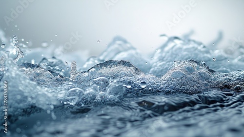 Close-up view of sparkling water bubbles with foam  captured in high detail