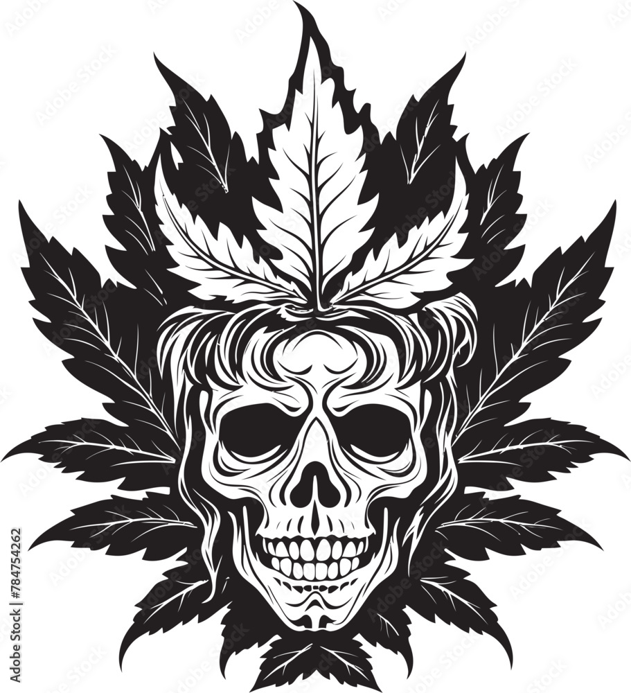 Fototapeta premium Skullscape Greens Cannabis Vector Logo Design Cannabone Vision Skull with Cannabis Emblematic Icon