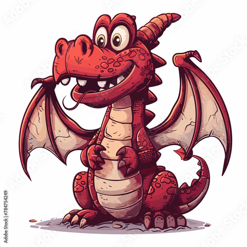 Funny red dragon isolated on white background. Vector cartoon illustration.