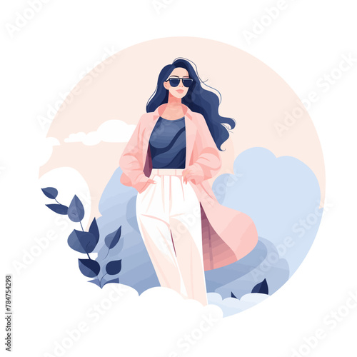 Fashionable girl in sunglasses. Vector illustration in a flat style