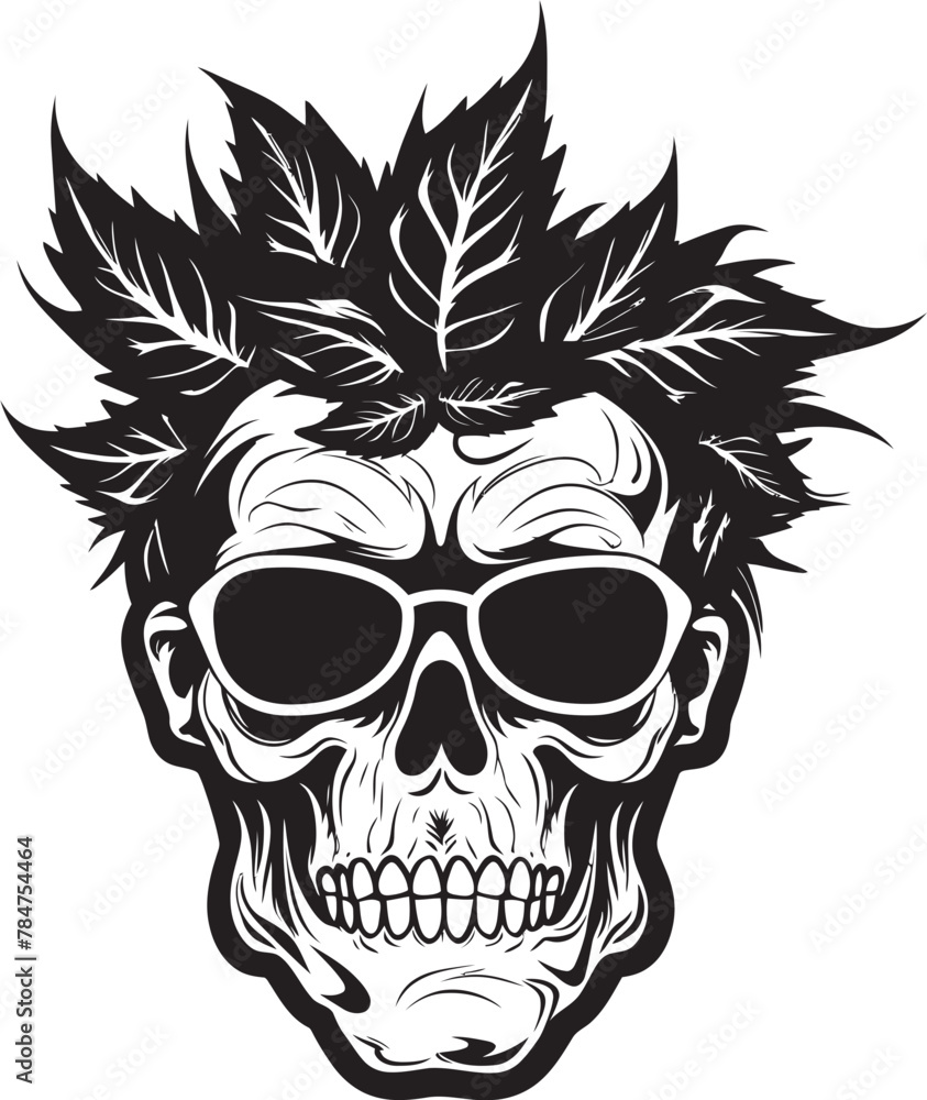 Fototapeta premium Leafy Cranium Skull with Cannabis Leaf Symbol MarijaSkull Mark Cannabis Integrated Skull Icon