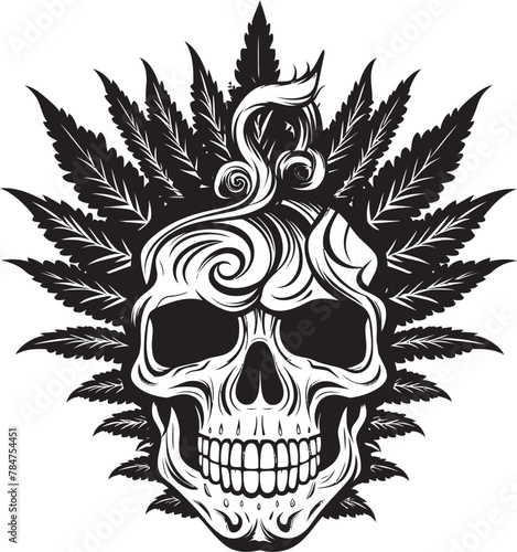 Leafy Skullscape Cannabis Leaf Vector Symbol Budskull Vector Skull with Cannabis Leaf Emblem