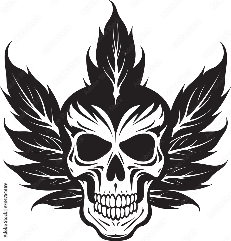 Fototapeta premium Mariabone Design Skull with Cannabis Leaves Skullscape Icon Cannabis Leaf Vector