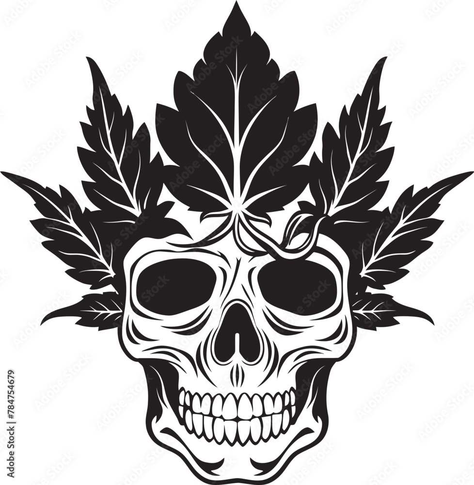Fototapeta premium Cannaskull Emblem Skull with Cannabis Icon Leafy Skull Vision Cannabis Leaf Symbol