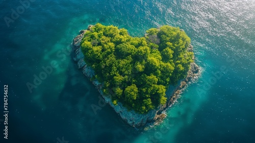 drone photo of a heart shaped island in the middle of the sea photo