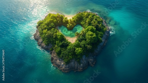 drone photo of a heart shaped island in the middle of the sea