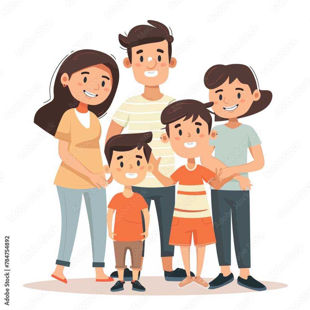 Happy family. Father, mother and children. Vector illustration in cartoon style Happy family. Father, mother and children. Vector illustration in cartoon style