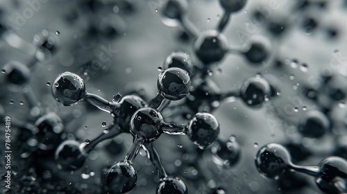 Molecular structure depicted on a grey background with ample copy space