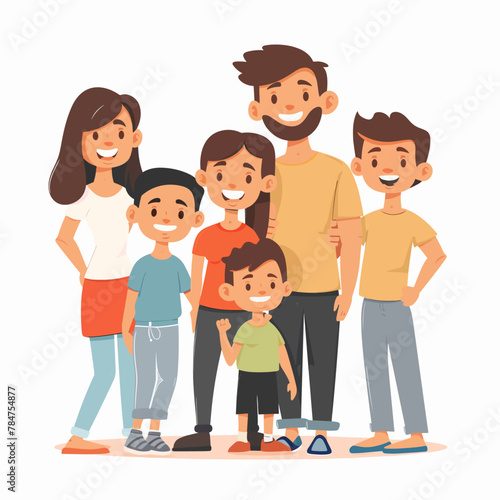 Happy Family of Parents, Father, Mother and Children Vector Illustration