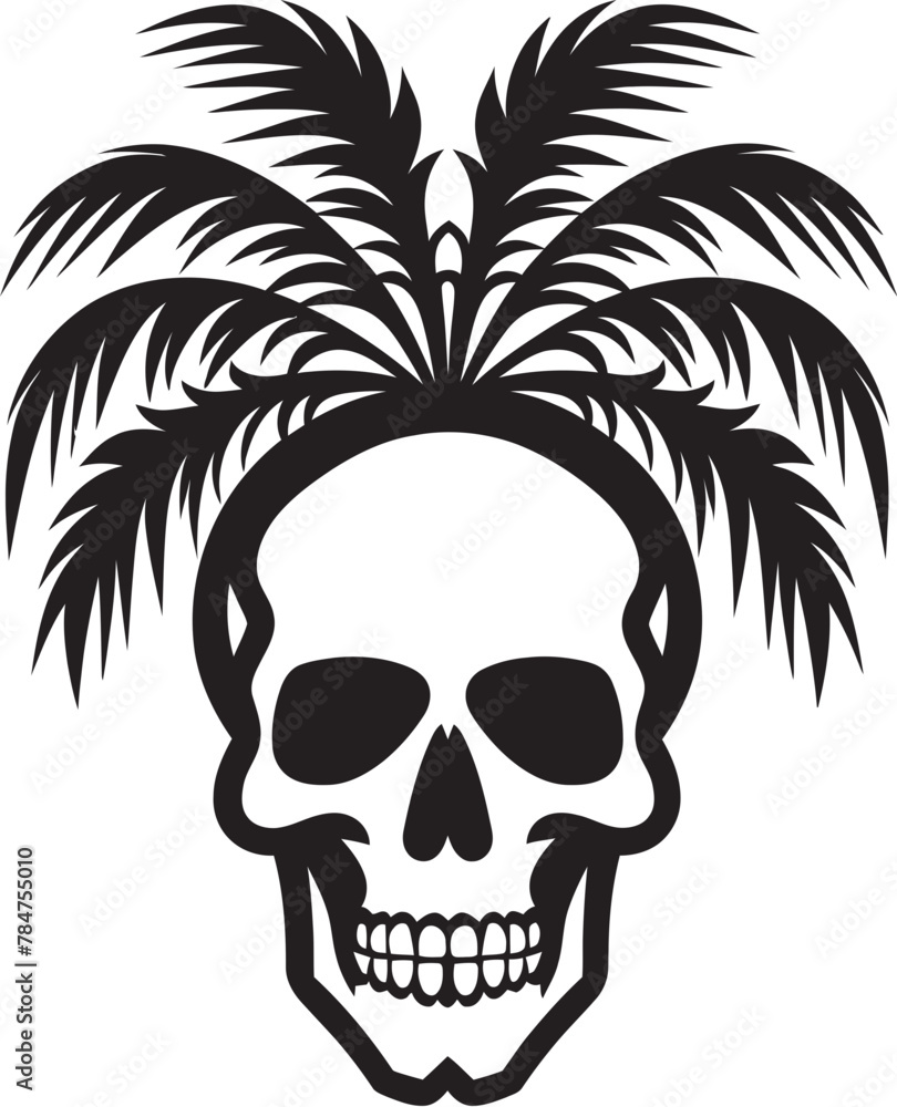Fototapeta premium Palmskull Oasis Palm Emblem Icon Palm Cranium Skull with Palm Vector