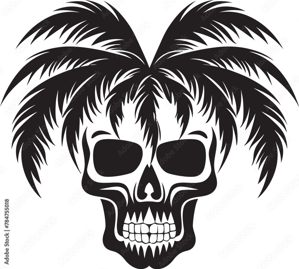 Fototapeta premium Skull Cove Palm Vector Design Palmskull Oasis Palm Emblem Icon