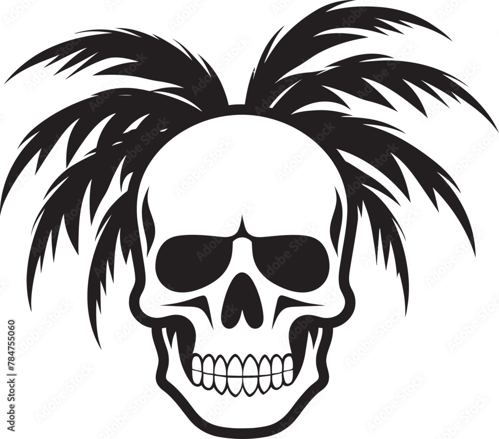 Fototapeta premium Skull Island Oasis Palm Logo Icon Palm Cranium Skull with Palm Icon