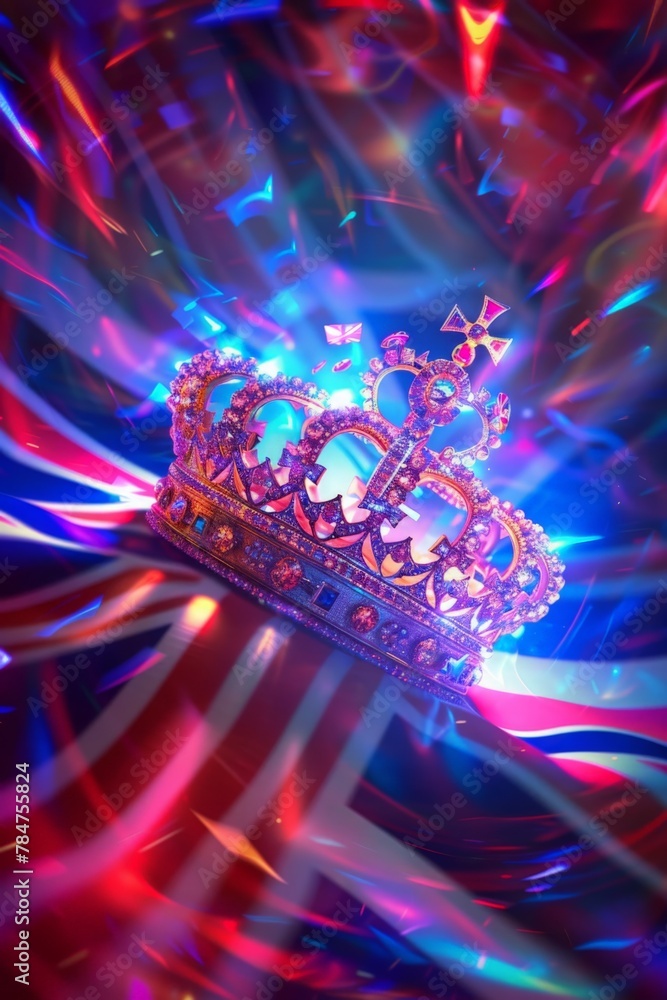 Radiant jewel crown on dynamic neon background. Radiant jewel crown on dynamic neon background.