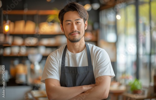 Man Standing With Arms Crossed in Front of Counter