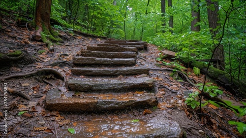 Stone Steps Leading Through Wooded Area
