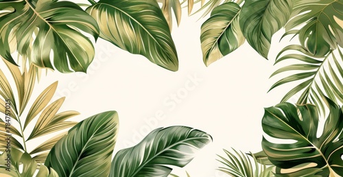 Green Leaves on White Background