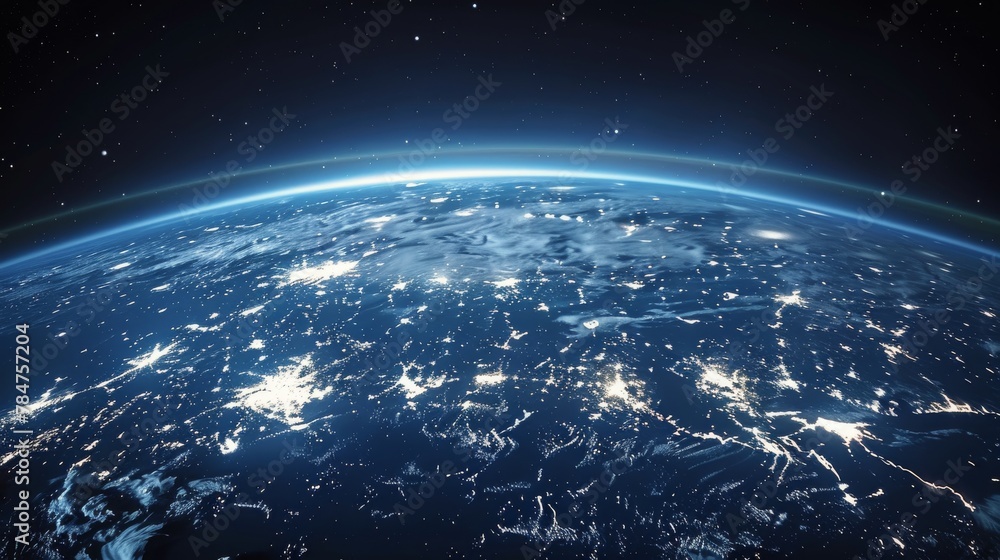 Obraz premium A Glowing View of Earth From Space at Night