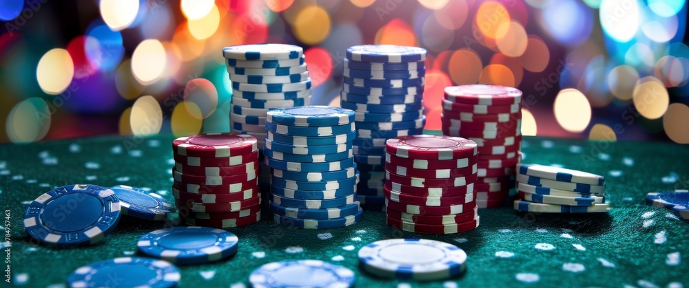 Pile of Poker Chips on Green Table Pile of Poker Chips on Green Table