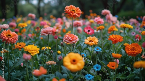 Vibrant Blooms Nestled in Green Grass