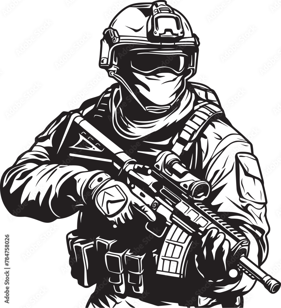 Combat Protector Assault Rifle Soldier Badge Guardian Protector Soldier with Firearm Icon Combat Protector Assault Rifle Soldier Badge Guardian Protector Soldier with Firearm Icon