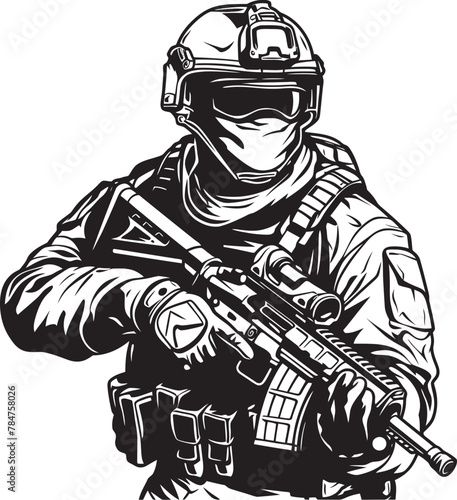Combat Protector Assault Rifle Soldier Badge Guardian Protector Soldier with Firearm Icon